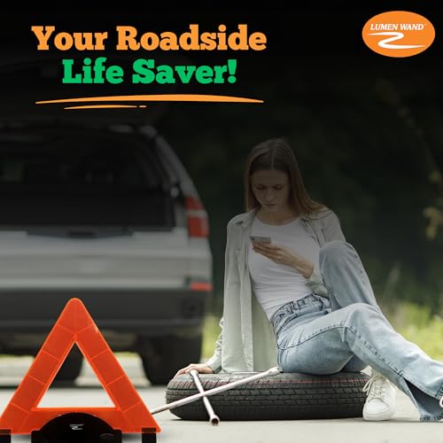 Lumen Wand 3-Pack LED Reflective Warning Triangles Kit for Road Safety, Metal Base, Internal LEDs & External Reflectors; Includes Storage Bag & 9 AAA Batteries Emergency Triangle - size: Pack of 3