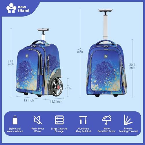 NEW TILAMI 20" Rolling Backpack for Teens Adults, Climbing Stairs Waterproof Backpack with Wheels for School Business Trave Camping with Laptop Compartment, Fit 17 Inch Laptop, Chill Blue Print - color: Chill Blue Print
