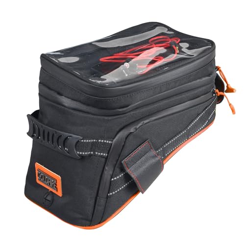 Motorcycle Tank Bag w/Strap Storage Bag Compatible with Honda Yamaha Suzuki Kawasaki Harley Water Resistant (Orange Piping) - color: Orange Piping