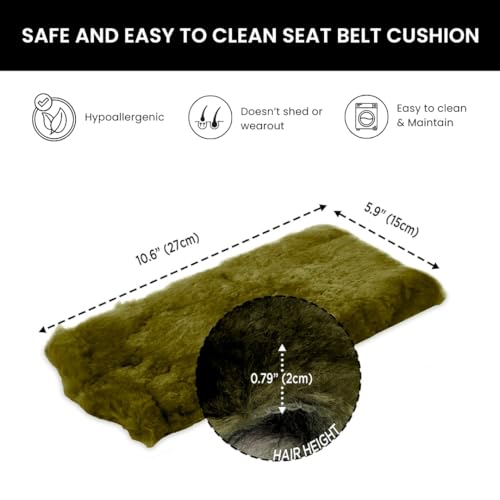 Andalus Genuine Sheepskin Car Seat Belt Cover Pad – Soft Fuzzy, Comfy Fluffy Seatbelt Covers, Shoulder Pad Neck Cushion Protector, Car Accessories for Woman, Man, Girl (Pea Green, 2-Pack) - color: Pea Green