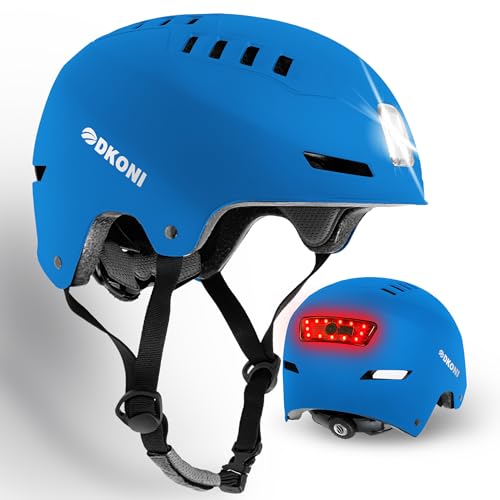DKONI Bike Helmet with LED Lights Bicycle Helmets Commuter Cycling Helmet USB Rechargeable Front & Back LED Light Helmet for Adult Men Women - color: Blue, size: Medium: 20.5-22.5inch (52-58cm)