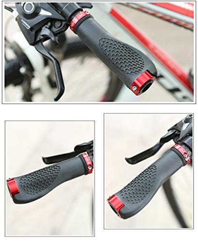 TOPCABIN Ergonomic Bike Grips - Widen Holding Rubber Grips with Aluminum LockGrips for Mountain & Road Bikes - color: (Aluminum lock plug+Grips) Red 1 Pair