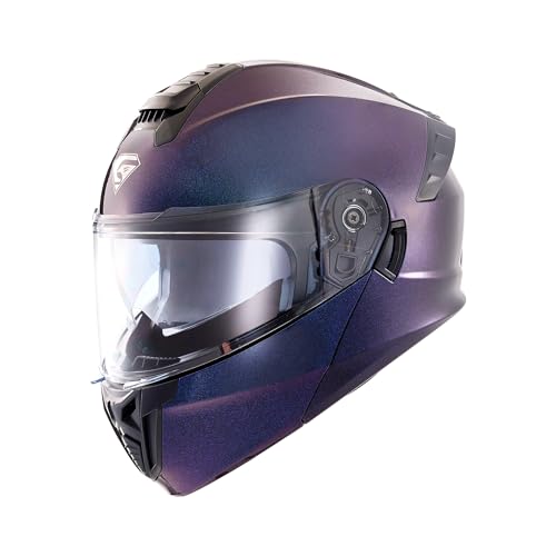 KYPARA Motorcycle Dual Visor Flip up Modular Full Face Helmet with DOT Certification of Impressionism - style: BlueChameleon