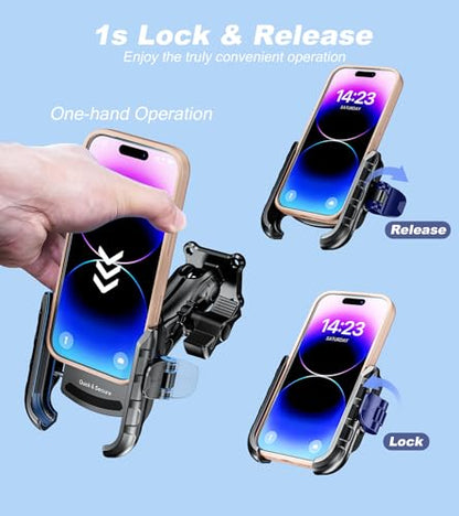 LOKTENWO Anti Vibration Phone Mount, 1s Lock & Release Phone Holder with Shock Dampener, Camera Friendly Aluminum AMPS Square Base Medium Arm for Car Motorcycle UTV Truck Boat, Fits 5.4"-7.2" Phones