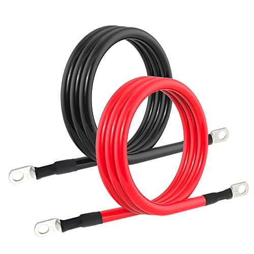 4 AWG Battery Cable 4AWG Gauge Pure Copper Battery Inverter Cables with 3/8 in Lugs Both Ends Power Inverter Wire Set for Automotive Solar Marine Boat RV Car Motorcycle Red and Black (5FT) - size: 5ft