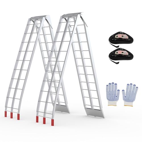 OUTLANE 2 Pack Loading Ramps, 1500 LBS Capacity Heavy Duty Aluminum Foldable Truck Ramps, with Non-Slip Surface & Adjustable Safety Straps for Secure Transport, for Motorcycles, ATV/UTV, Lawn Mowers