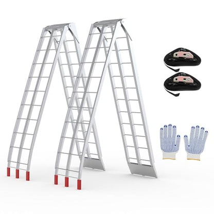 OUTLANE 2 Pack Loading Ramps, 1500 LBS Capacity Heavy Duty Aluminum Foldable Truck Ramps, with Non-Slip Surface & Adjustable Safety Straps for Secure Transport, for Motorcycles, ATV/UTV, Lawn Mowers