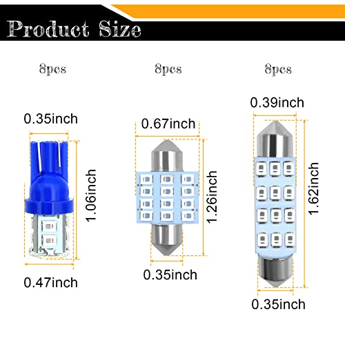 YOGEIER Car Led Bulb, Car Led Combination Set of 24 Sets, Used for Car Interior Lights, Indoor Map Dome Lights, Trunk Lights, License Lights, Etc. (Blue) - color: blue