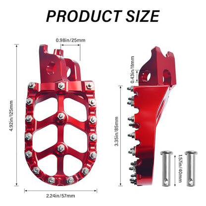 Dirt Bike Foot Pegs,Replaceable Footpegs CNC Machined Aluminum Wide Platform with Springs for CRF150R CRF250R CRF450R CRF250X CRF450X CRF300L CRF250L CR125 CR250 CRF1000L (Red) - color: Red