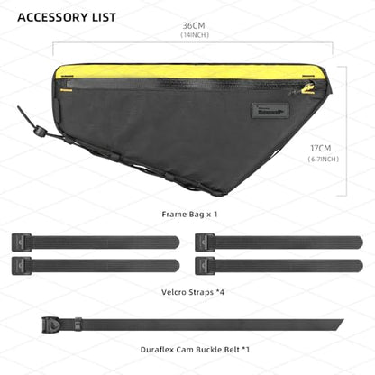 Rhinowalk BHD0018 Bike Frame Triangle Bag 2.9L, Waterproof Storage Bag with YKK Zippers, Cable Port & Pump Holder, Fits Hydration Pack- Black+Yellow - color: Black+Yellow, 2.9L