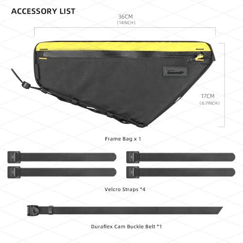 Rhinowalk BHD0018 Bike Frame Triangle Bag 2.9L, Waterproof Storage Bag with YKK Zippers, Cable Port & Pump Holder, Fits Hydration Pack – Black - color: Full Black,2.9L