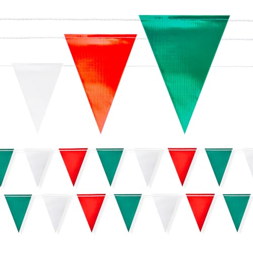 Safety Warning Pennant Banner Flags – Multipurpose High Visibility Colored Triangle Flags for Roadwork, Party and Hazard Areas(GREEN+WHITE+RED,45PCS,105FT) - color: GREEN+WHITE+RED, size: 45pcs,105FT