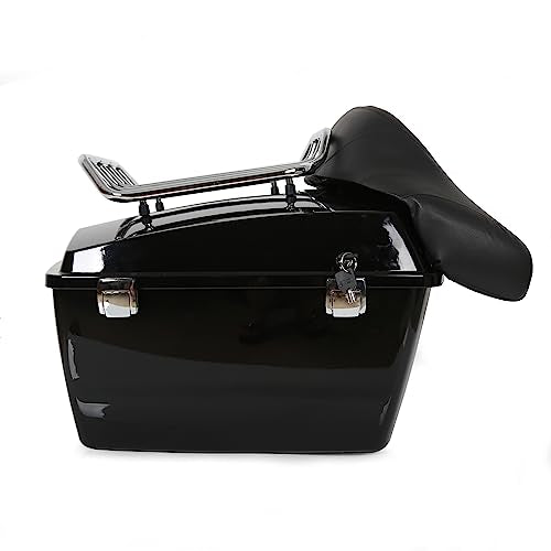 ECOTRIC Luggage Trunk Compatible with 1997-2013 Harley Road King Electra Glide Road Glide Street Glide King Motorcycle Trunk W/Top Rack - color: Black, size: King Tour Pack W/ Backrest Pad & Top Rack