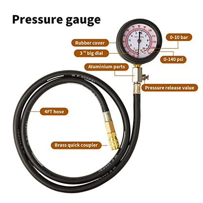Oil Pressure Tester Tool, Oil Pressure Gauge kit, 0-140 PSI Pressure Test Diagnostic Tools, Engine Oil Pressure Tester Tool kit, for car Truck (red) - color: red