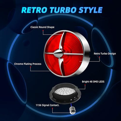 Motorcycle 1156 LED Turn Signals With 3 1/4" Red Tail Light Lens Covers 2 Pack, Retro Turning Lamp Universal Fit Harley Softail Road King Street Glide Sportster Fatboy Deluxe Bikes Accessories - color: 3 1/4" round Red lenses with 1156 LED