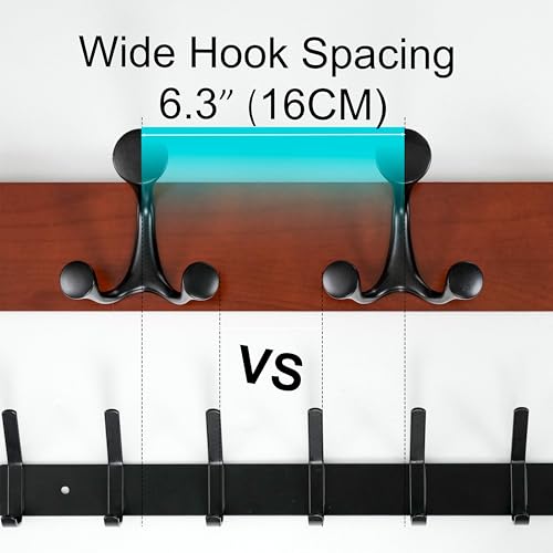 WEBI Coat Rack Wall Mount,17" Solid Wood Coat Hooks Wall Mounted Coat Hanger,16" Hole to Hole,Heavy Duty Hook Rack Rail,3 Triple Hooks for Hanging Coats,Jacket,Clothes,Hat,Backpack,Cherry - color: Cherry, size: 17 Inch