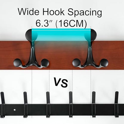 WEBI Coat Rack Wall Mount,17" Solid Wood Coat Hooks Wall Mounted Coat Hanger,16" Hole to Hole,Heavy Duty Hook Rack Rail,3 Triple Hooks for Hanging Coats,Jacket,Clothes,Hat,Backpack,Cherry - color: Cherry, size: 17 Inch