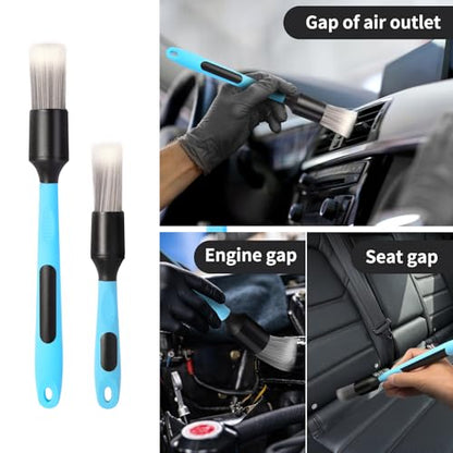 Car Detailing Brush Set, Soft Boar Hair Auto Detail Brush Kit for Automotive Elegant Surface Interior Exterior Dashboard Emblems Panels Engine Bay Wheels Air Vent Seat Leather | Replaceable brush head