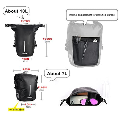 Rhinowalk Bike Pannier Bag 7L Waterproof Bicycle Rear Rack Bag With Shoulder Strap for Touring Cycling - color: Black