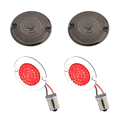 1156 Rear LED Turn Signals, 3 1/4 Inch Flat Motorcycle Red Running Tail Lights with Smoked Lens Cover for Harley Road Glide, Electra Glide, Road King, Heritage Softail - color: Red
