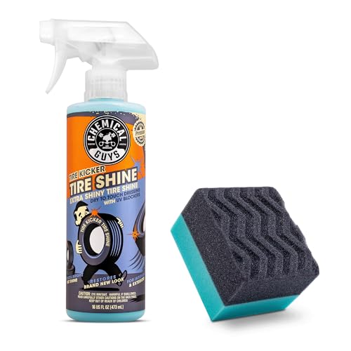 Chemical Guys Tire Kicker Extra Glossy Tire Shine Spray, 16 fl oz | Includes foam applicator; works on rubber, vinyl and plastic; for cars, trucks, motorcycles, RVs and more - size: 16 Fl Oz (Pack of 1), style: With Applicator