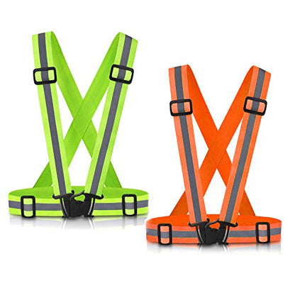 Reflective Vest Running Gear, 2Pack High Visible Safety VES for Cycling Jogging Running Walking, Adjustable for Men Women - color: Green+Orange