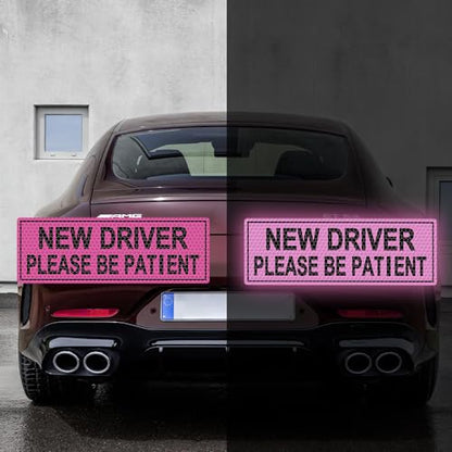 2pcs High Intensity Reflective New Driver Car Sticker Waterproof Student Driver Please Be Patient Decal for Car Window Bumper Reflective Night Safety Warning Decal (Purple) - color: Purple