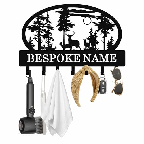 Personalized Key Holder Wall Mount, Custom Name Metal Key Rack Organizer, Deer Cabin Wall Keys Hanger with Hooks for Home, Entryway, Kitchen, Office, Hallway, Doorway - color: 03 Deer