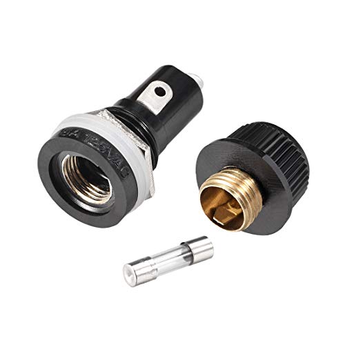 uxcell Screw Cap Panel Mounted Fuse Holder AC 125V/15A 250V/10A Black with 5 x 20mm Glass Fuse 2Set - size: 5 x 20mm