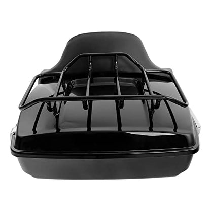 TCMT Chopped Motorcycle Trunk Box Backrest Detachable Mounting Rack Luggage Rack Fit For Harley Touring 1997-2008 Road King Road Street Electra Glide Pack - color: Set C2 Black Latches#Black Rack