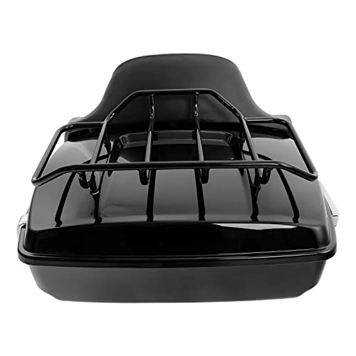TCMT Chopped Motorcycle Trunk Box Backrest Detachable Mounting Rack Luggage Rack Fit For Harley Touring 1997-2008 Road King Road Street Electra Glide Pack - color: Set C2 Black Latches#Chrome Rack
