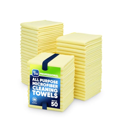12" x 12" Microfiber Cleaning Cloths (50 Pack) - Reusable Towels, Wash Rags, Dust Cloth, All-Purpose: Kitchen, Dish, Cars, Shop, Glass (Yellow) - color: Yellow, size: 50 Count (Pack of 1)