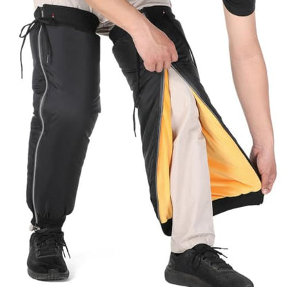 1 Pair Windproof Hiking Leg Gaiters with Anti-Slip Straps, Black Pu and Lint Material Calf Covers for Outdoor Hiking and Cold Weather Motorcycle Gear Protection
