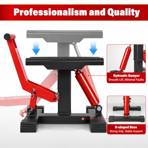 Motorcycle Lift Stand 1000 LBS with Removable Tool Tray, Hydraulic Lift | Adjustable Height Hoist Table with Extra Large and Non-Slip Platform for Dirt Bike, Motorcycle, E Bike & Motocross