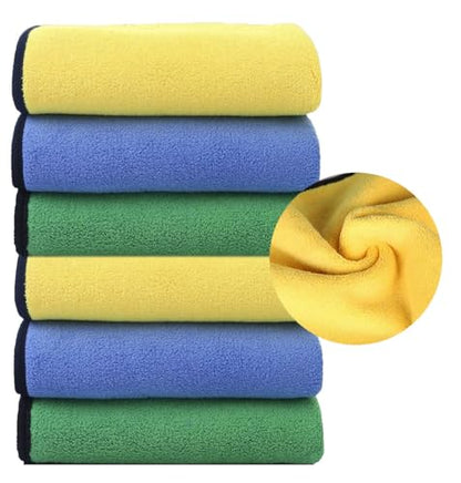 Microfiber Cleaning Cloths – Ultra-Thick Coral Fleece 600 GSM, Lint-Free & Scratch-Safe, Super Absorbent Multipurpose Cleaning Towels for Car, Kitchen, Household, Glass – 23.6”×11.8”, 6-Pack