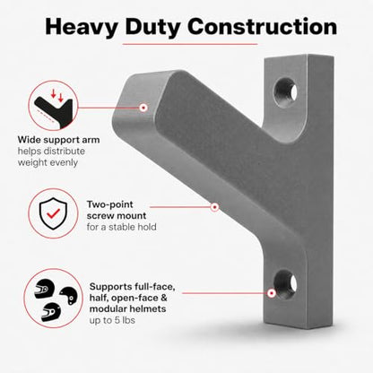 Motorcycle Helmet Hanger Wall Mount – Heavy Duty Screw-in Hook for Riding Gear | Space-Saving Vertical Storage Rack | Keeps Garage and Entryway Organized | Fits Full Face
