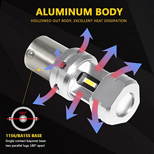 PHINLION 1156 LED Reverse Bulbs White, 3600 Lumens 700% Super Bright P21W BA15S 7506 1141 LED Backup Light Replacement with Projector for Car Truck RV Lawn Mower Tractor, Pack of 2 - color: White