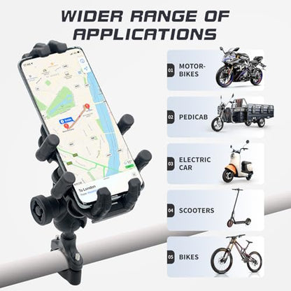 Motorcycle Phone Mount, 2025 Upgrade [Anti-Theft][Ultra-Stable] Bike Holder for Bicycle, Smartphone Handlebar Clamp Compatible with iPhone, Samsung, Other Cell Phone - color: Handlebar Mount