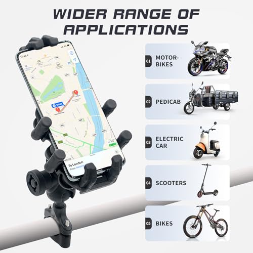 Motorcycle Phone Mount, 2025 Upgrade [Anti-Theft][Ultra-Stable] Bike Holder for Bicycle, Smartphone Handlebar Clamp Compatible with iPhone, Samsung, Other Cell Phone - color: Handlebar Mount