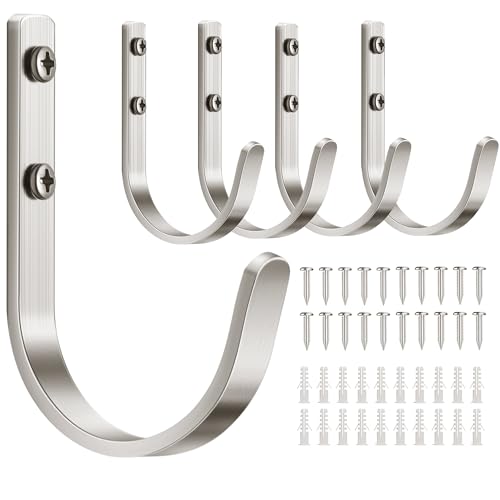 Aluminum Wall Hooks for Hanging Towel/Coat - 22LB Screw in Metal Hanger Wall Mount, for Outdoor, Closet, Door, Bathrooms, for Backpack, Robe, Silver 5 Pack - color: Silver, size: 5 Pack