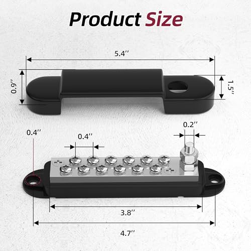 RVBOATPAT Marine Bus Bar 12V 150A Power Distribution Block 1/4" Stud & 12 x #8 Terminal Screws 12 Volt DC Ground Battery Bus Bar for Boat Automotive Solar - style: Black