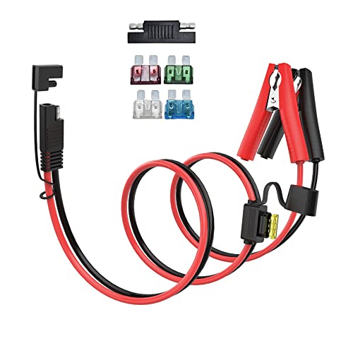 ELFCULB 10AWG 3.3FT SAE Connectors, Battery Alligator Crocodile to SAE, SAE Quick Release Adapter to Alligator Clips Quick Disconnect Cable,with 5 Fuse,for Solar Panel Cars Motorcycles Battery Charger - color: SAE to Alligator Clips, size: 3.3FT