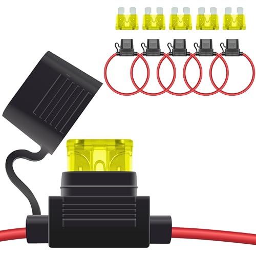 ecocstm 5 PCS Inline Fuse Holders 12V, 14 AWG Car Gauge Inline Fuses, Waterproof Fuse Holder with 20A ATC/ATO Standard Blade Fuses for Automotive, Marine, Golf Cart Lighting, Electrical Circuits - size: 5 PCS 14AWG