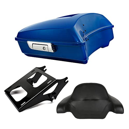Electric Blue Chopped Trunk Backrest Detachable Two Up Mounting Rack Fit for Harley Trunk Touring Street Glide 14-25 Road King Road Glide Electra Glide CVO Models - color: Electric Blue Chopped Trunk Set #5