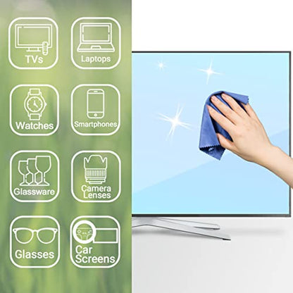 Eco-Fused Microfiber Cleaning Cloths - 10 Colorful Cloths and 2 White Cloths - Ideal for Cleaning Glasses, Spectacles, Camera Lenses, iPad, Tablets, Phones, LCD Screens (Blue/Grey) - color: Blue/Grey (12 Pack)