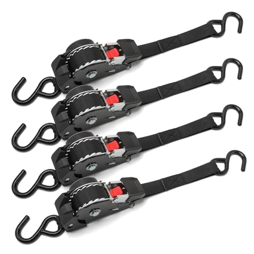 GAsupply 1" x 10ft Retractable Ratchet Straps Black, Heavy Duty Auto-Retracting Tie Down Straps for Truck, Cargo, Motorcycle – 1543 lbs Break Strength, 4 Pack - size: 4 PACK