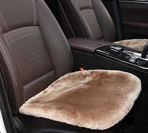 Authentic Sheepskin Car Seat Cushions,Soft Breathable Short Wool Auto Seat Covers Universal Fit for Cars,Chairs Sofa Comfortable and Anti-Slip Front(Light tan)
