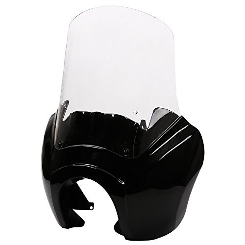 Green-L Gloss Black Front Upper Fairing with 15" Clear Windshield Fit for Harley Dyna Street Fat Bob - color: Gloss Black Fairing w/ Clear Windshield