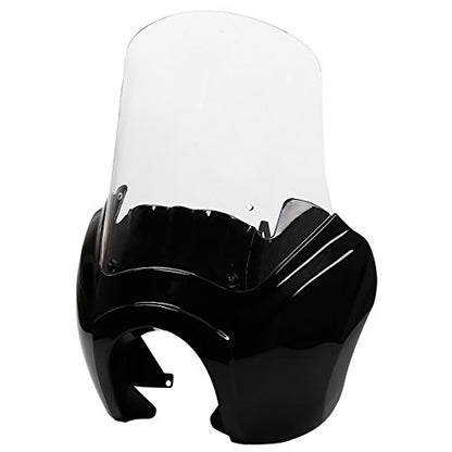 Green-L Gloss Black Front Upper Fairing with 15" Clear Windshield Fit for Harley Dyna Street Fat Bob - color: Gloss Black Fairing w/ Clear Windshield