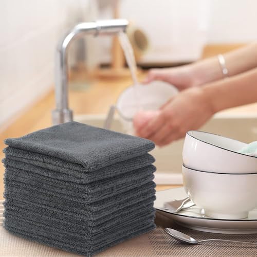 SINLAND Microfiber Cleaning Cloth Super Absorbent Kitchen Dish Cloths Quick Dry No Streak Dish Rags Glass Cloths 12inchx12inch 12 Pack Grey - color: Grey